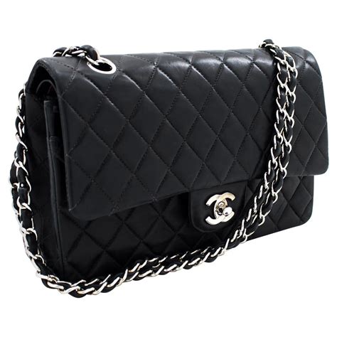 chanel black bag with silver chain|chanel quilted black handbag.